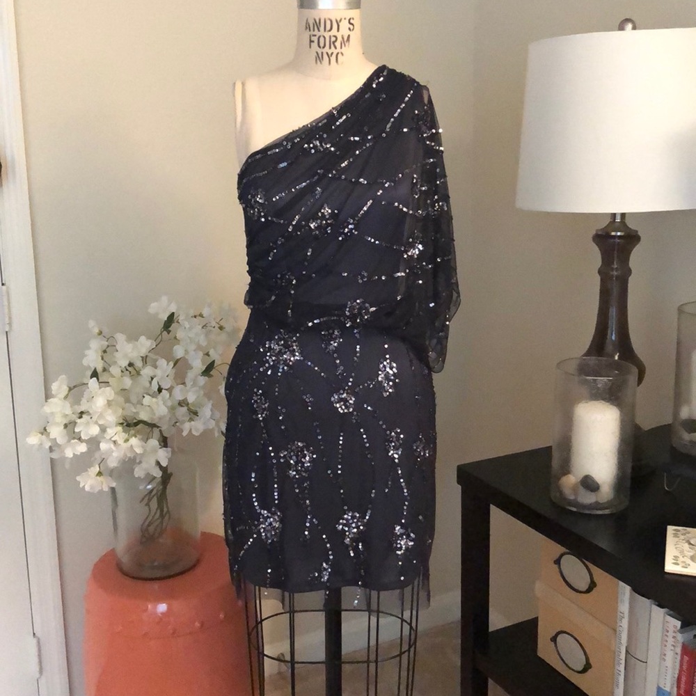 One Shoulder Navy Party Dress